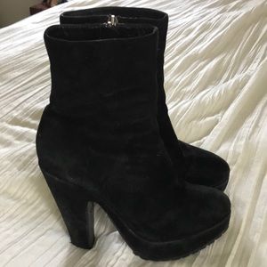 Black suede booties, size 7